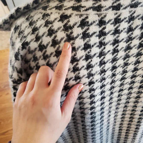 Houndstooth Long Open Front Coat  Black & White Chanel Style Cardigan Shacket - Picture 7 of 9